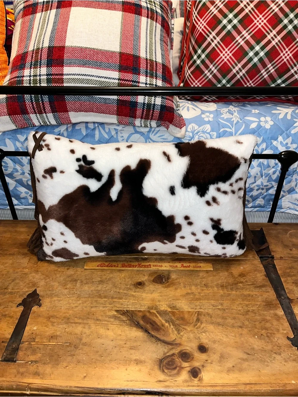 Cowhide Lumbar Pillow - White and Dark Brown